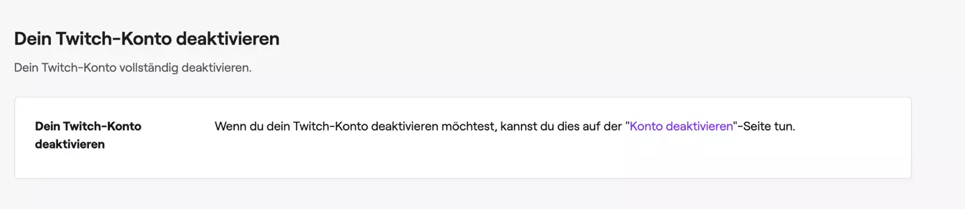 Option, um das Twitch-Konto zu deaktivieren