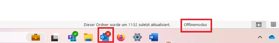 Outlook-Statusleiste: Status „Offline“ - Die ausgewählte Funktion von Outlook-Offline-Modus