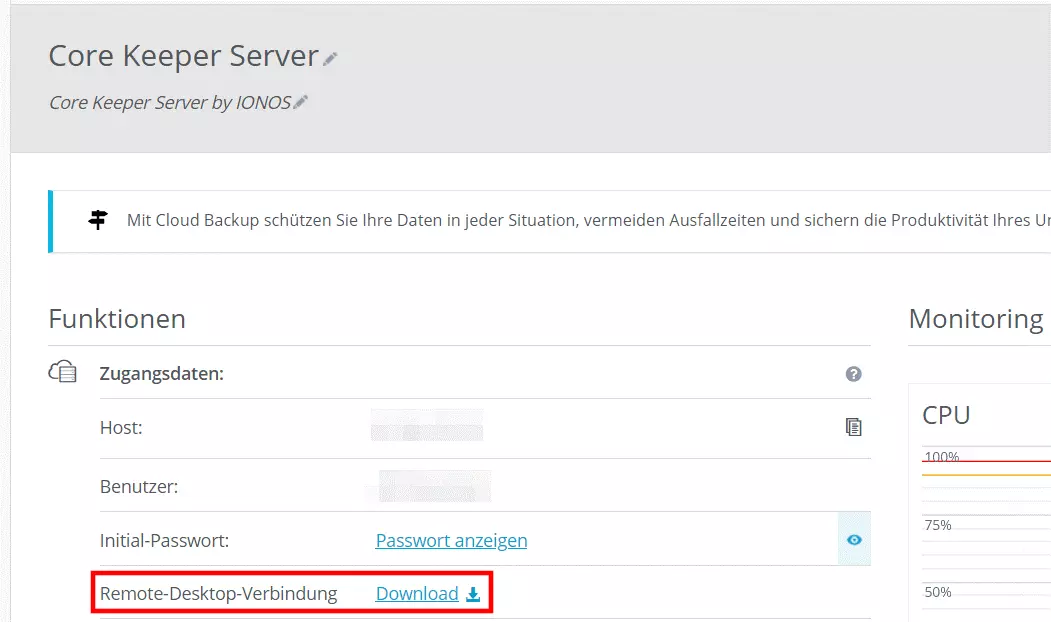 Remote-Desktop-Verbindung einrichten via IONOS-Kunden-Center