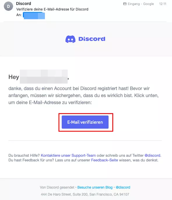 Verifizierungs-E-Mail für Discord