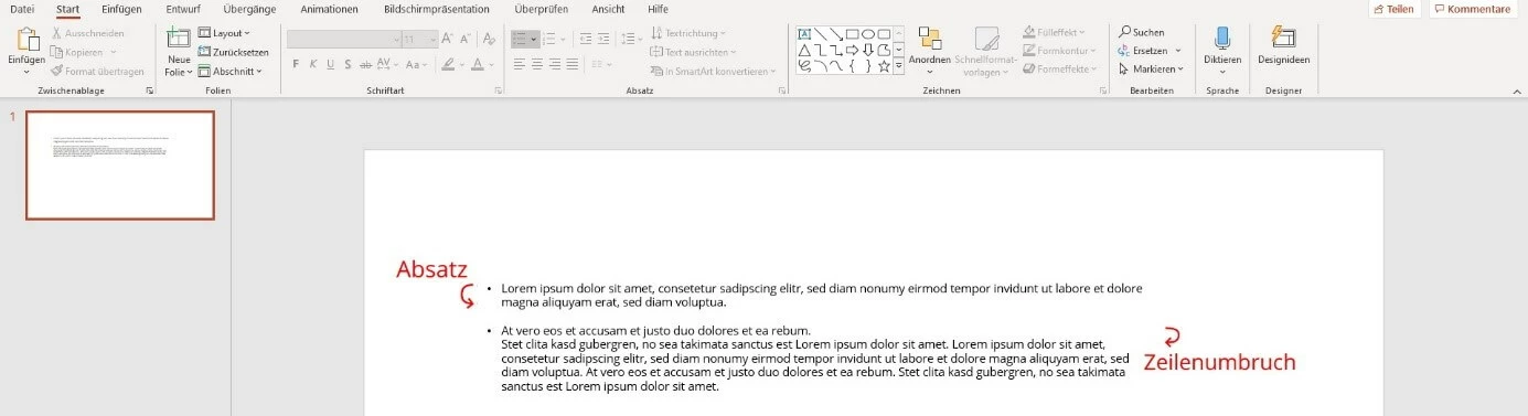 PowerPoint Zeilenumbruch und Absatz 