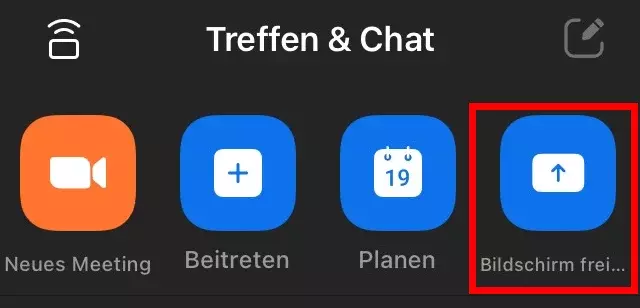 Zoom-iPhone-App mit Option zur Freigabe des Bildschirms