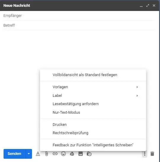 Option „Lesebestätigung anfordern“ bei Gmail