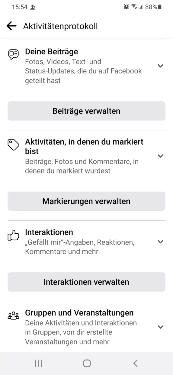 Das Aktivitätenprotokoll der Facebook-App