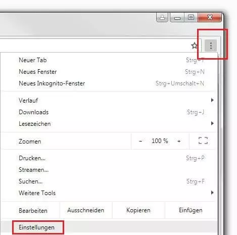 Google Chrome: Menüzugriff über den Drei-Punkte-Button