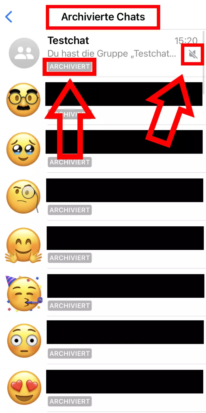 iPhone-Screenshot des WhatsApp-Bereichs für „Archivierte Chats“