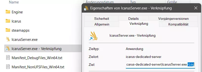 Icarus-Server: Verknüpfung und Eigenschaften