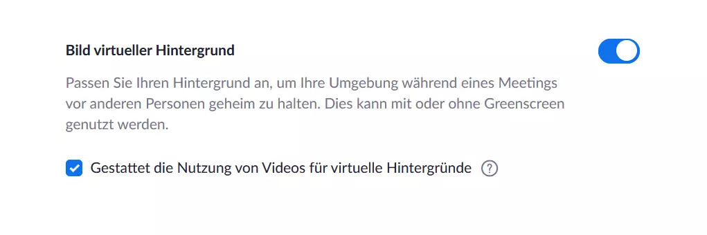 Einstellungen bei Zoom zu virtuellen Hintergründen