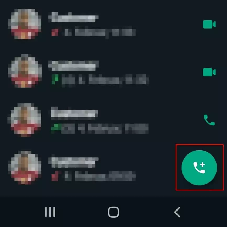 WhatsApp: Kreisrundes Hörersymbol unten rechts