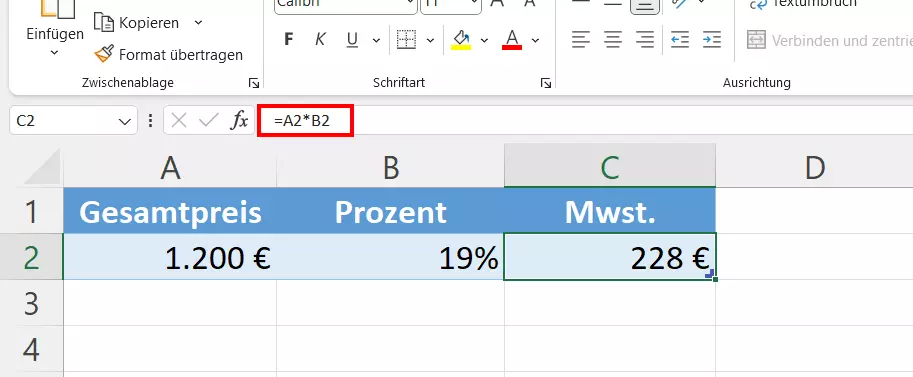 Anteil am Gesamtwert mit Excel-Prozent-Rechnung berechnen