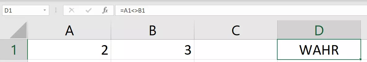 Anwendungsbeispiel für Excel-UNGLEICH