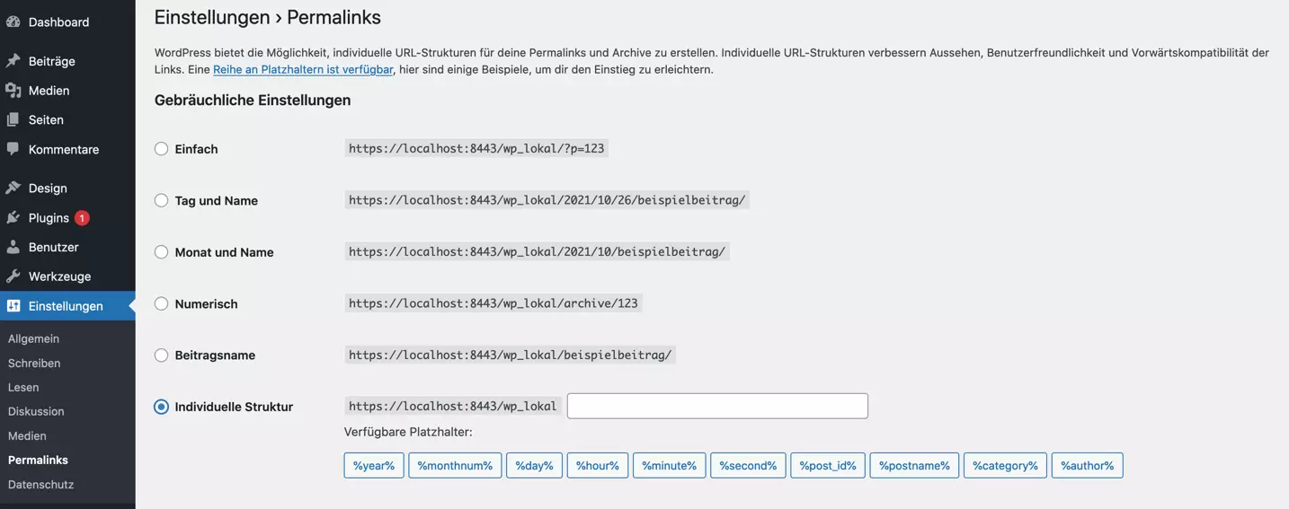 Permalink-Einstellungen im WordPress Dashboard