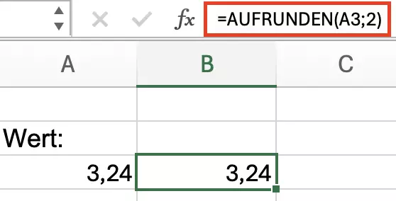 Excel: Aufrunden mit zwei Nachkommastellen