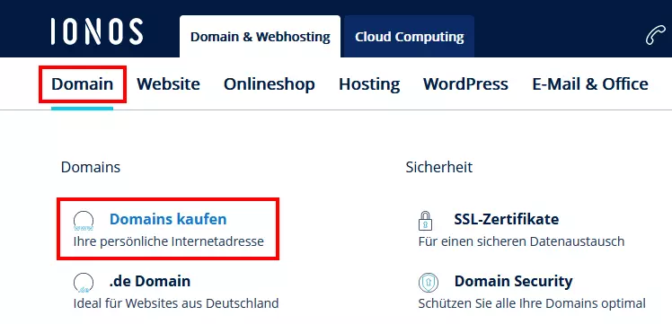 IONOS: „Domains kaufen“