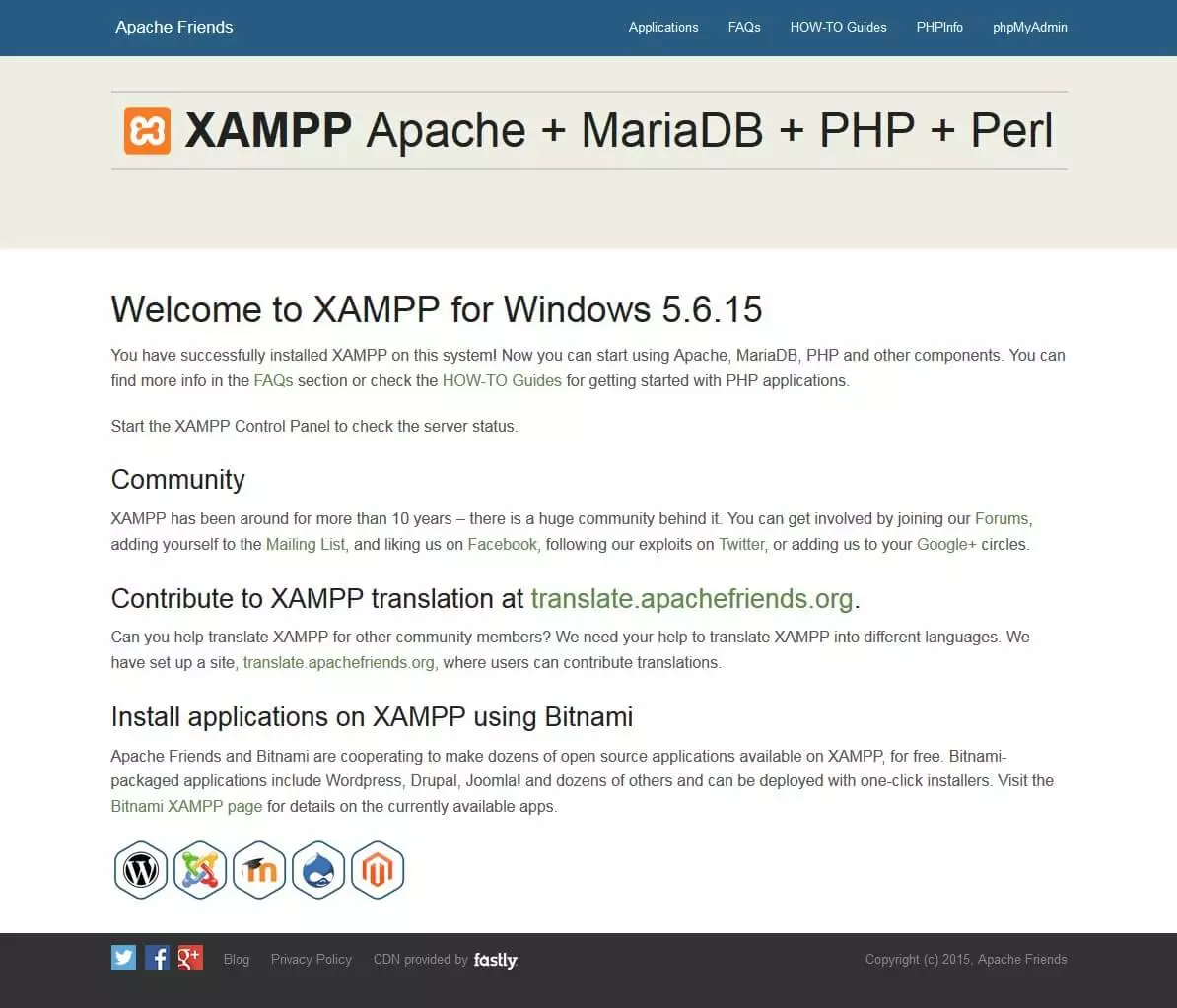 Dashboard des XAMPP-Localhost