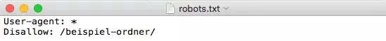 Screenshot einer robots.txt-Datei, bei der der Zugriff auf einen Ordner gesperrt wird