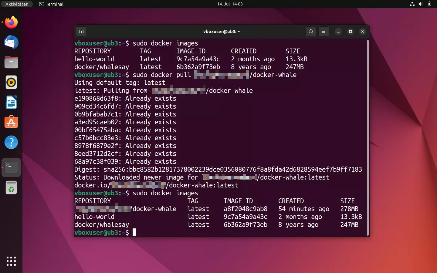 Ubuntu-Terminal: Download aus dem Docker-Hub