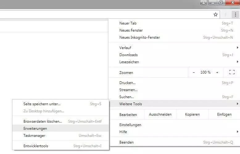 Google-Chrome-Menü: „Weitere Tools“