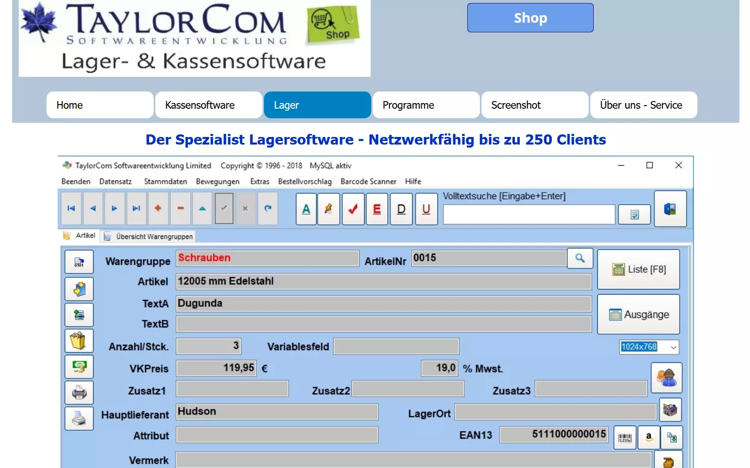 Screenshot von der TaylorCom-Website